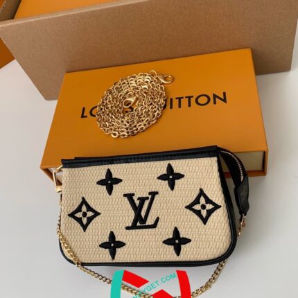 Louis Vuitton New Lafite Cotton Embroidery MINI POCHETTE ACCESSOIRES Hand Chain Small Bag M82472